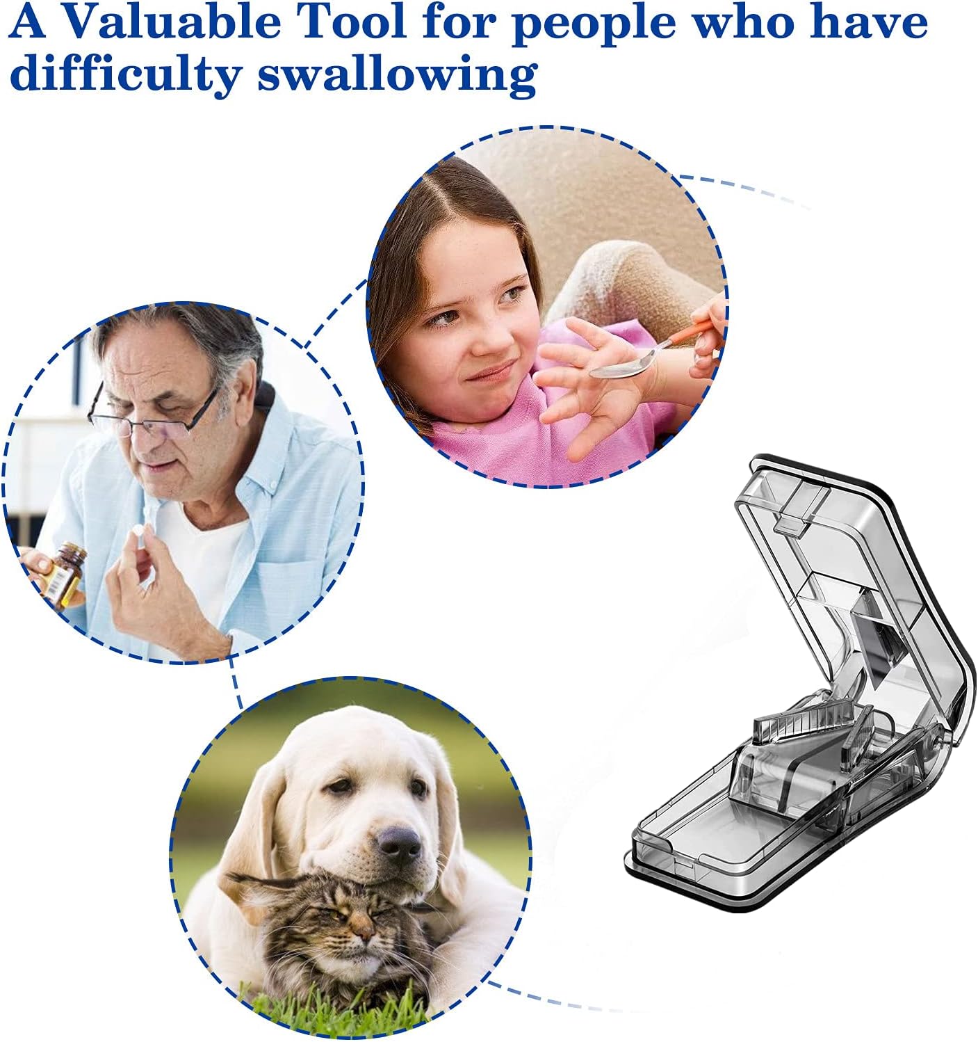 Pill Cutter, Pill Splitter with Blade and Storage Compartment for Small