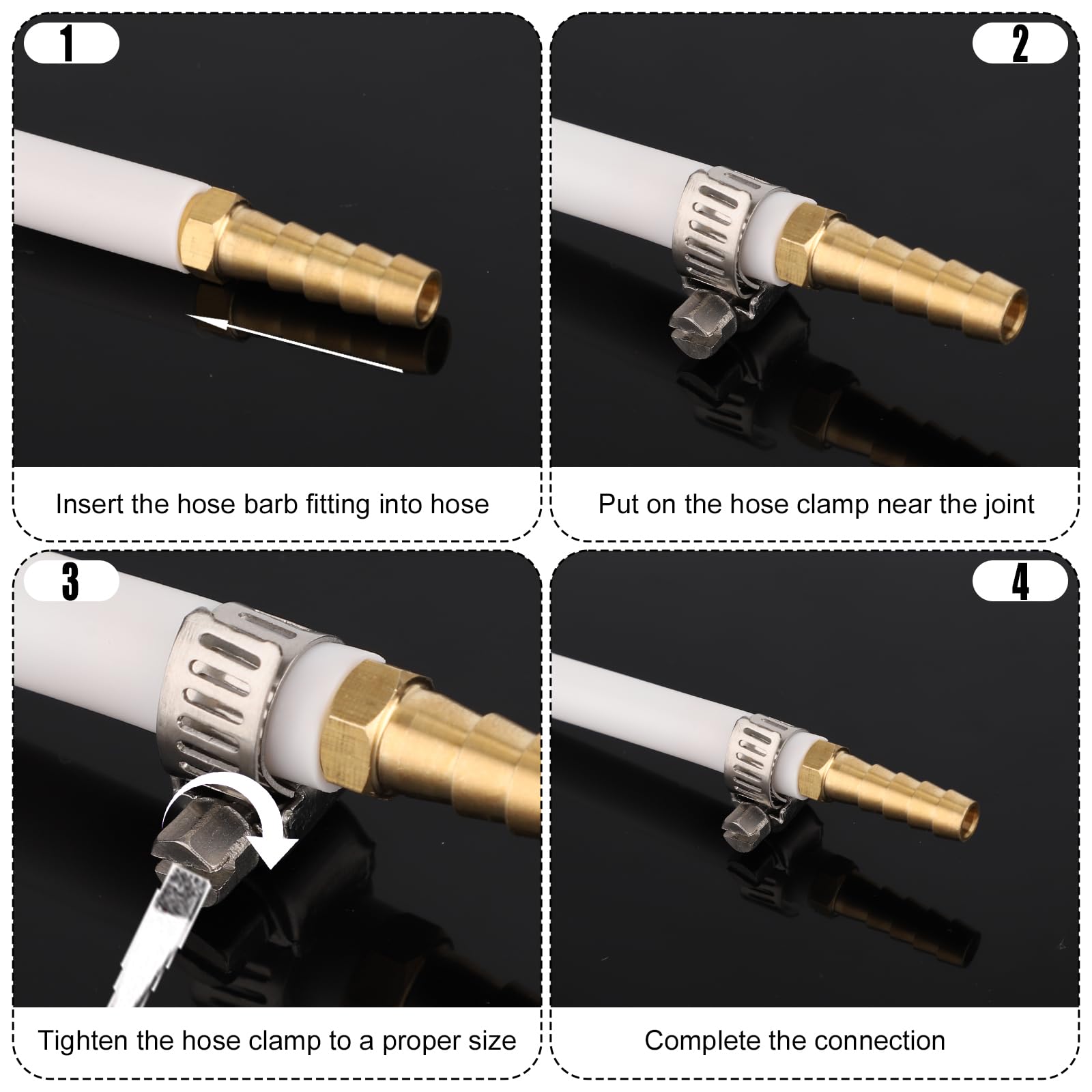 Kit De 10 Conectores De Latón Para Manguera De 10 Mm (3/8") Con Abrazaderas De Acero Inoxidable - Reparación De Aire, Agua O Combustible
