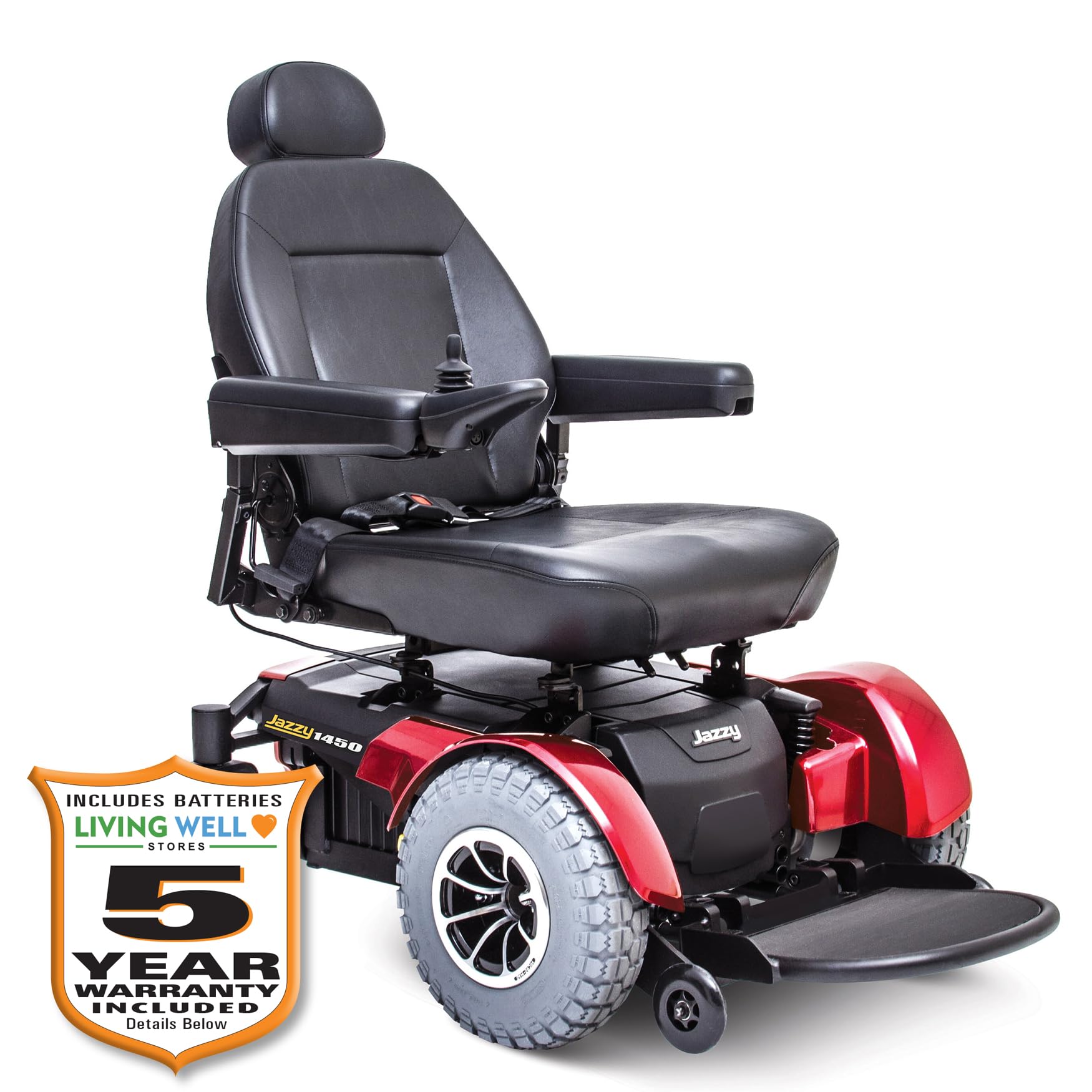 LIVING WELL STORES Pride Jazzy 1450 Super HD Power Chair, 600 Lbs. Weight Capacity, with 5-Year Extended Warr (Red, 24" x 20" Seat)