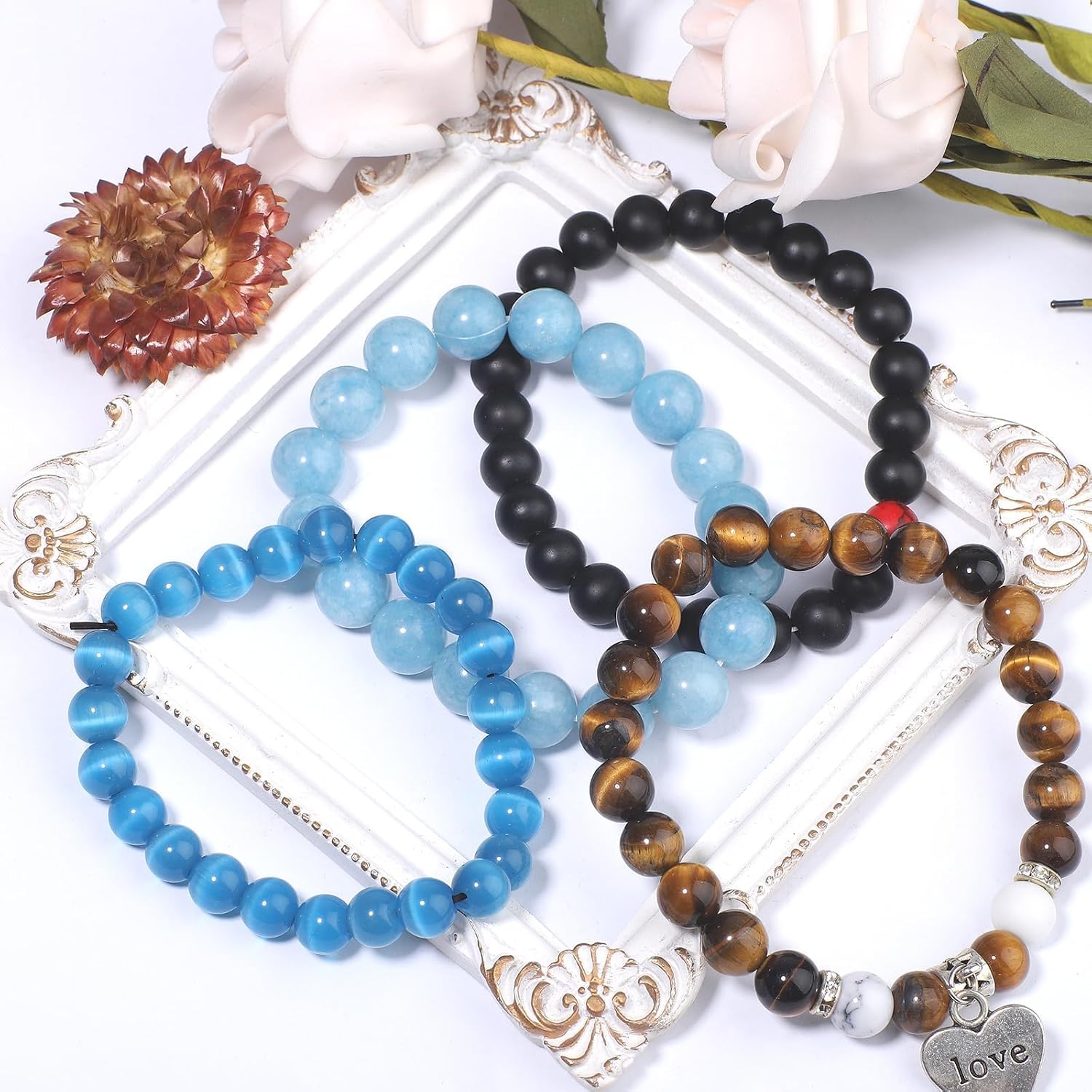 100Pcs 8mm Matte Black Onyx Agate Stone Beads for Jewelry Making, Natural Round Loose Gemstone Bead for Necklace Bracelets,Crafts for Adults with Crystal Stretch Cord