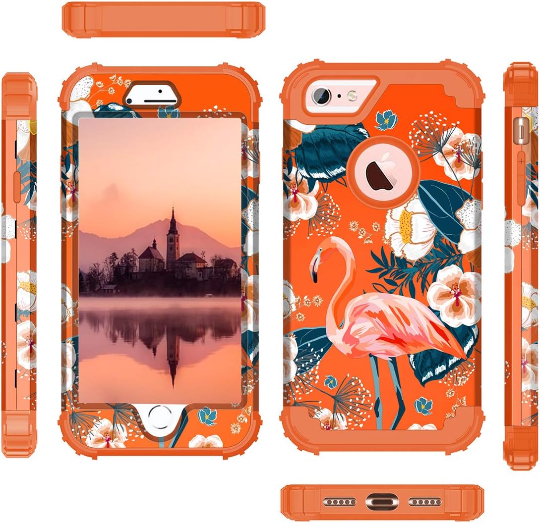 Casetego Compatible with iPhone 6S Plus Case,iPhone 6 Plus Case,Floral Three Layer Heavy Duty Hybrid Sturdy Shockproof Protective Cover Case for Apple iPhone 6S Plus/6 Plus,Flamingo
