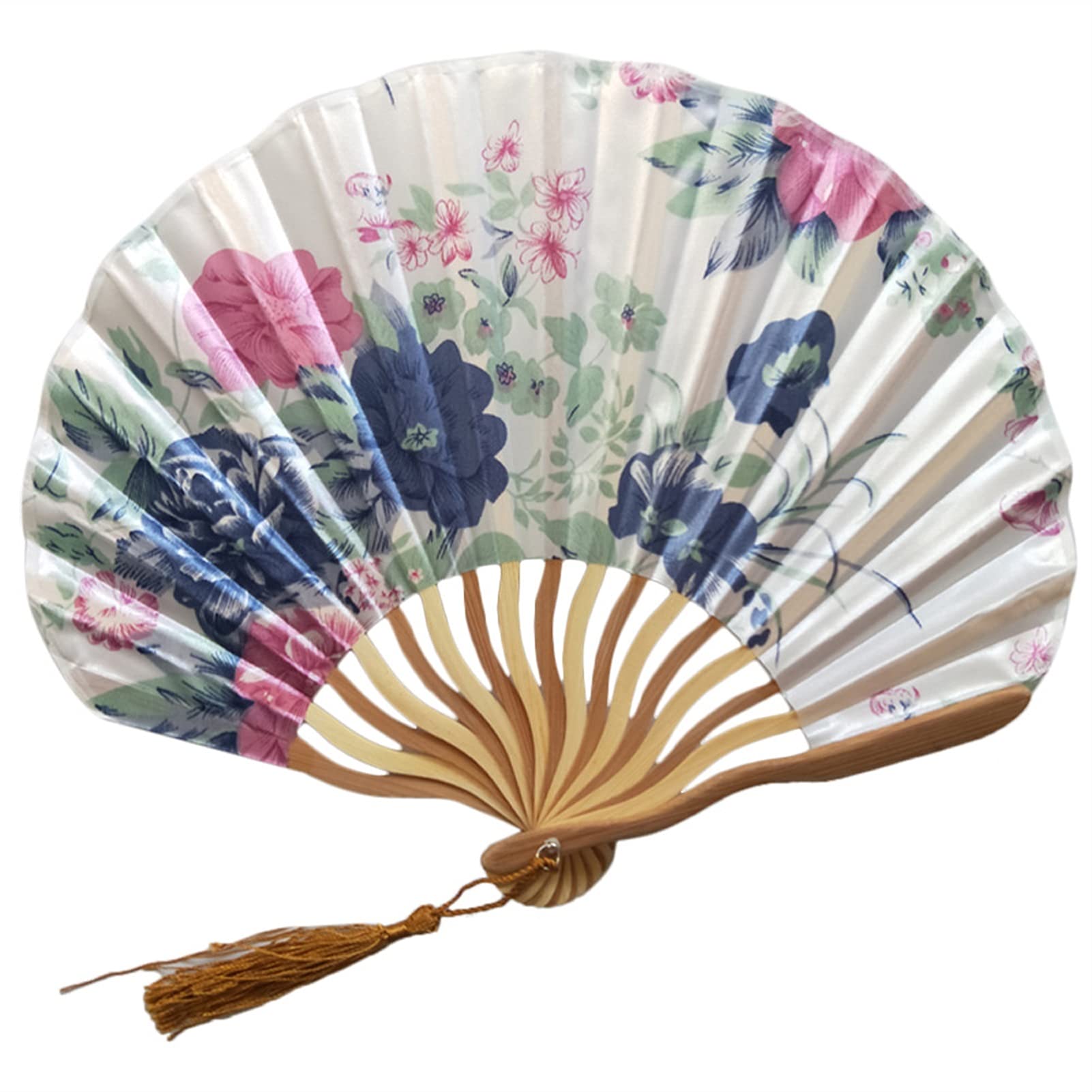 LKLNKVL folding fan, Folding Hand Fan - Classic Style Flower Fabric Dance Beige Summer Vintage Held Chinese New Decorative(F)