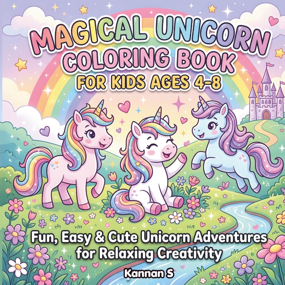 Magical Unicorn Coloring Book For Kids Ages 4-8: Fun, Easy & Cute Unicorn Adventures For Relaxing Creativity