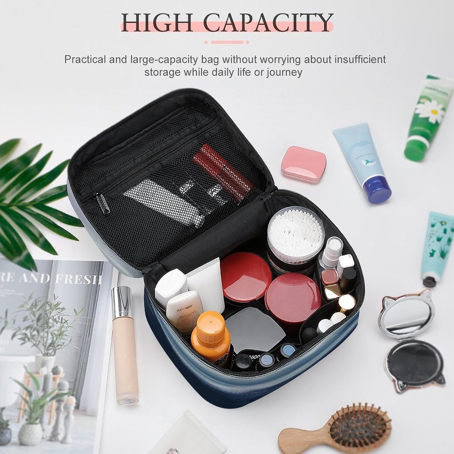 Ocean Waves Travel Makeup Bags Large Capacity Cosmetic Bag for Women Portable Makeup Artist Organizer Bags Waterproof Make Up Bag Lightweight Hand-held Makeup Case image 4