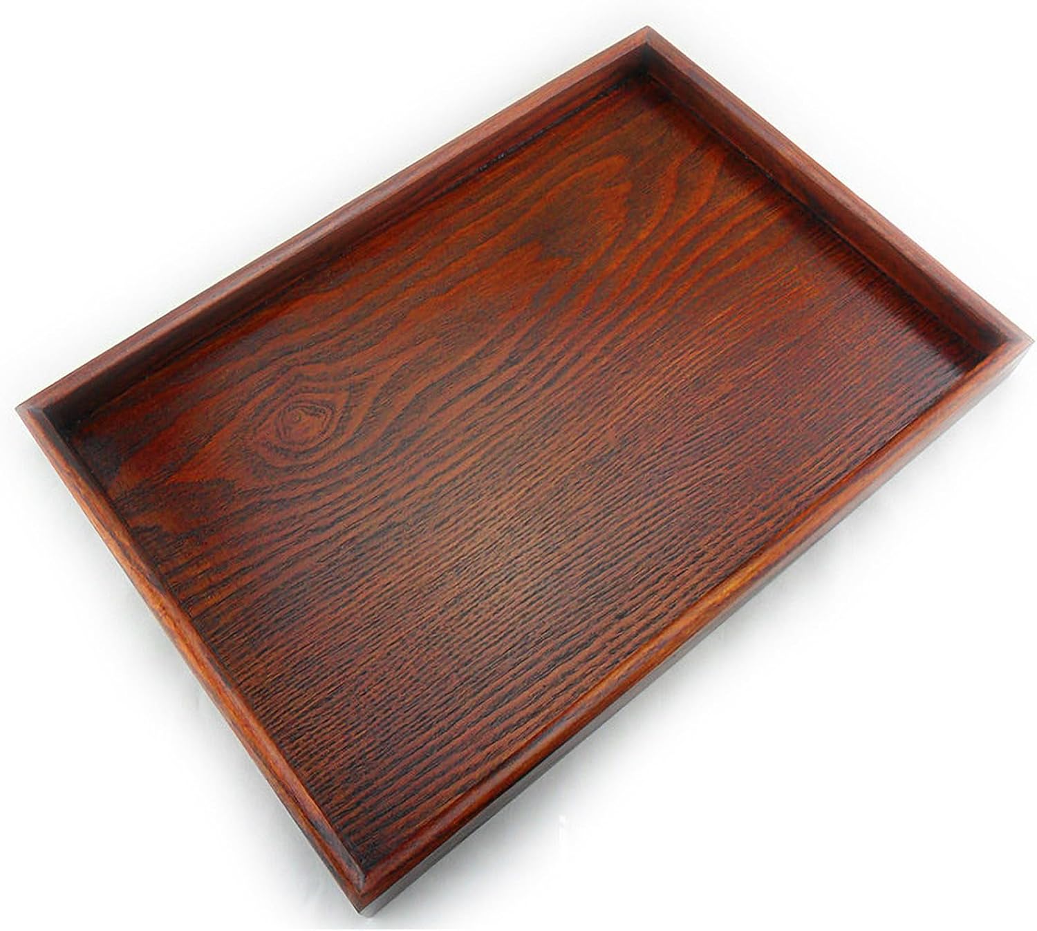Solid Wood Serving Tray, Rectangle Non-Slip Tea Coffee Snack Plate, Food Meals Serving Tray with Raised Edges for Home Kitchen Restaurant(11.8x7.9x0.8, Brown)
