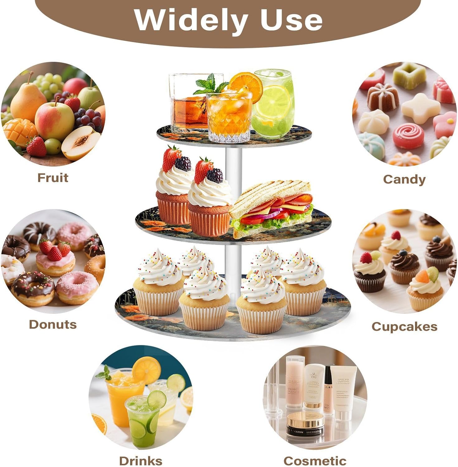 3 Tier Cupcake Stand Scenery Along The Road Acrylic Tower Tiered Tray Stand for Wedding Birthday Party Decoration