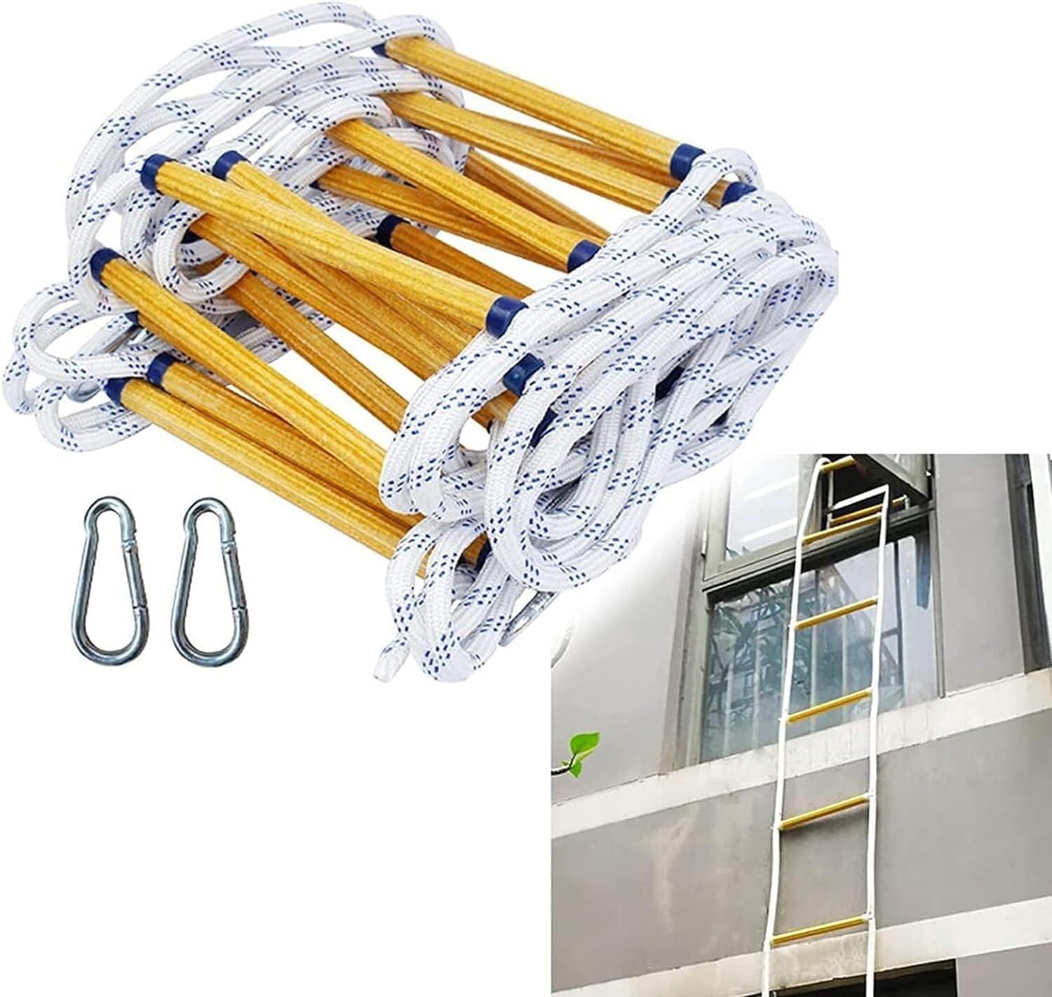 Emergency Fire Escape Ladder, High-Altitude Safety Rope Ladder, Easy-to-Use 12m/39.4ft & 3m/9.8ft Fire Escape Rope for Quick Evacuation, Ideal for Home & Office Use