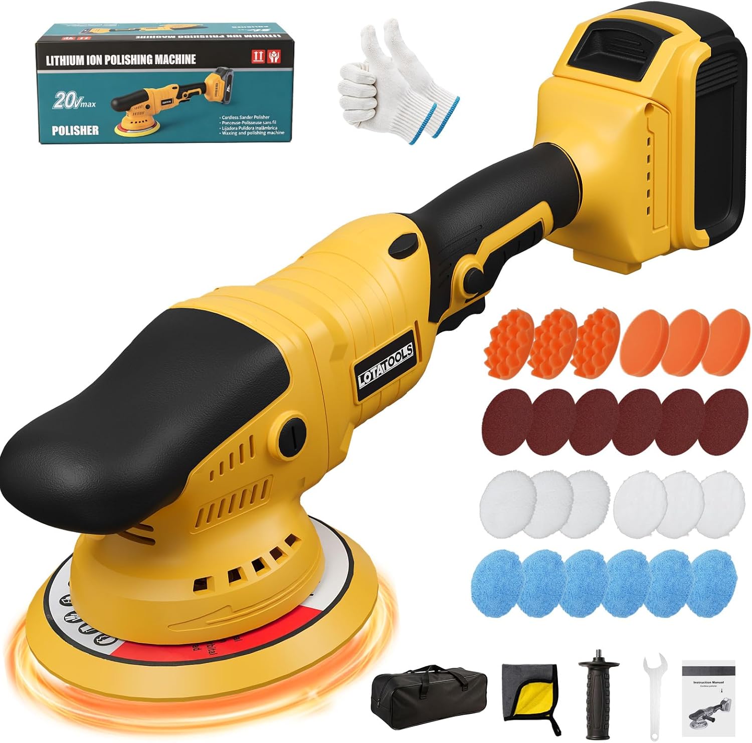 Cordless Buffer Polisher Compatible With Dewalt 20V Battery (Tool Only), 6-Inch Random Orbital Car Polisher, 6 Variable Speed 1600–5500 RPM for Car Detailing, Polishing & Waxing (Battery Not Included)