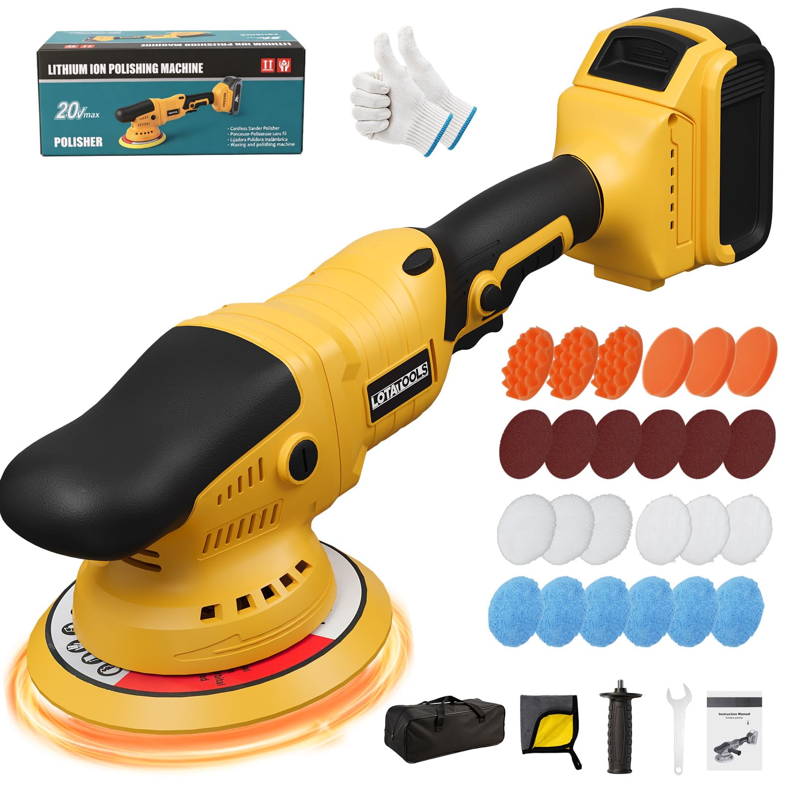Car Buffer Polisher Kit, 6 Inch Cordless Polisher Compatible with Dewalt 21V Battery 6 Variable Speed 2800–5800 RPM Detachable Handle Polisher for Car Detailing (Battery Not Included)
