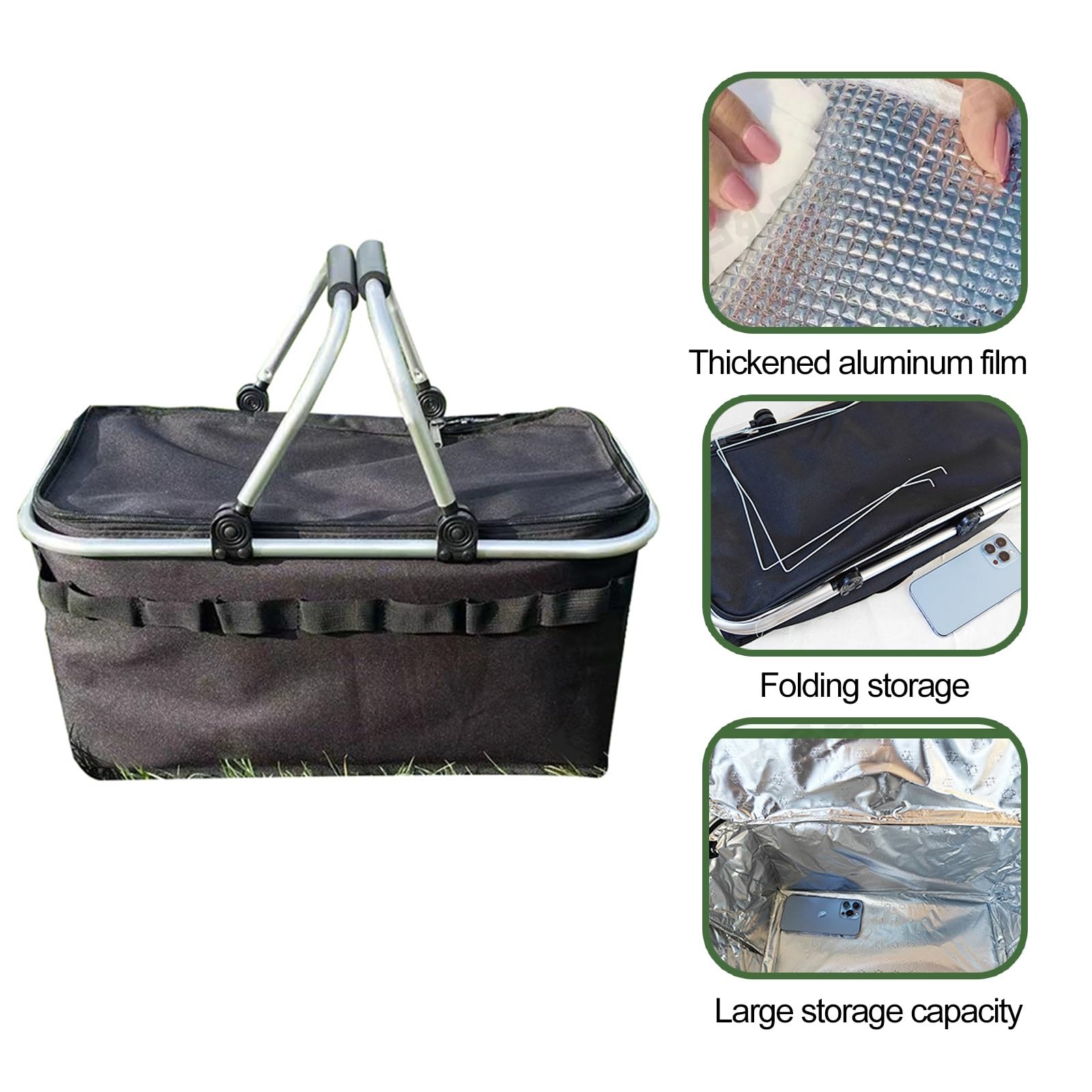 Cesta Picnic Plegable for Exteriores, Cesta de Almacenamiento de Gran Capacidad, Conservación del Calor de Larga Duración(Brown)
