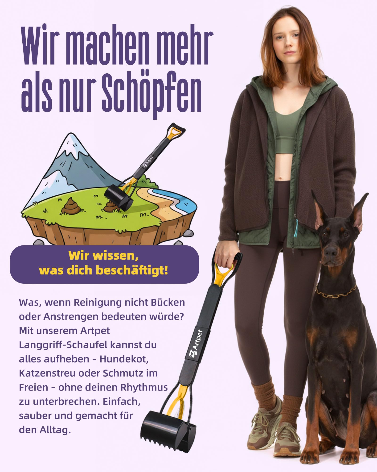 Hundekotsammler mit langem Griff – Faltbare Hundekotschaufel, Kein Bücken, Für Gras, Erde, Sand & Kies, Einfach zu Reinigen