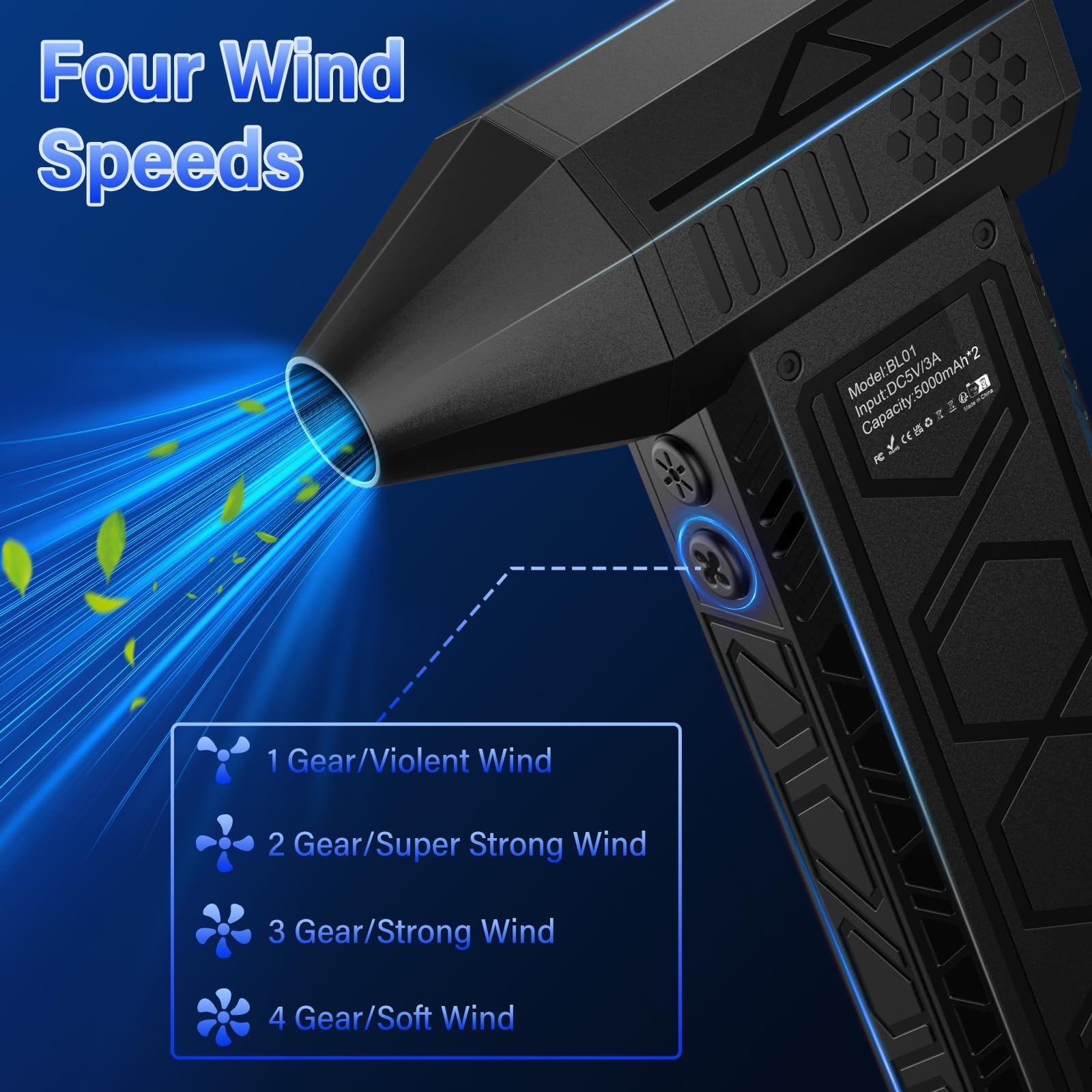 Plumero de aire eléctrico de 180000 RPM con batería de 10000 mAh, soplador turbo de 4 velocidades y linterna para limpieza