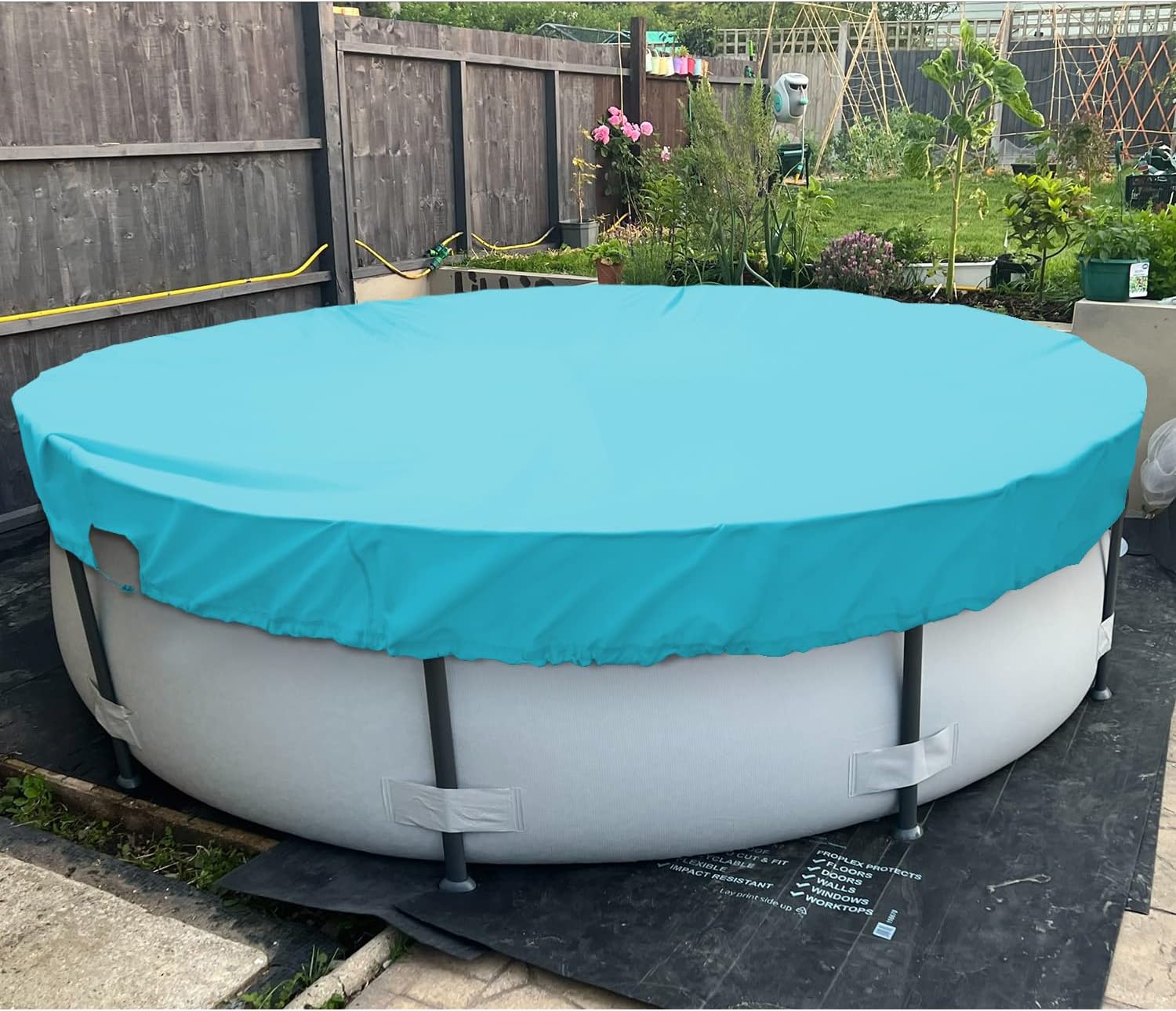 Patio Round Pool Covers for 11' Above Ground Pools, 14ft Winter Pool Safety Cover, Heavy Duty Tarp with Wire Rope Edging Winch, UV-Resistant, Turquoise Green (Waterproof)
