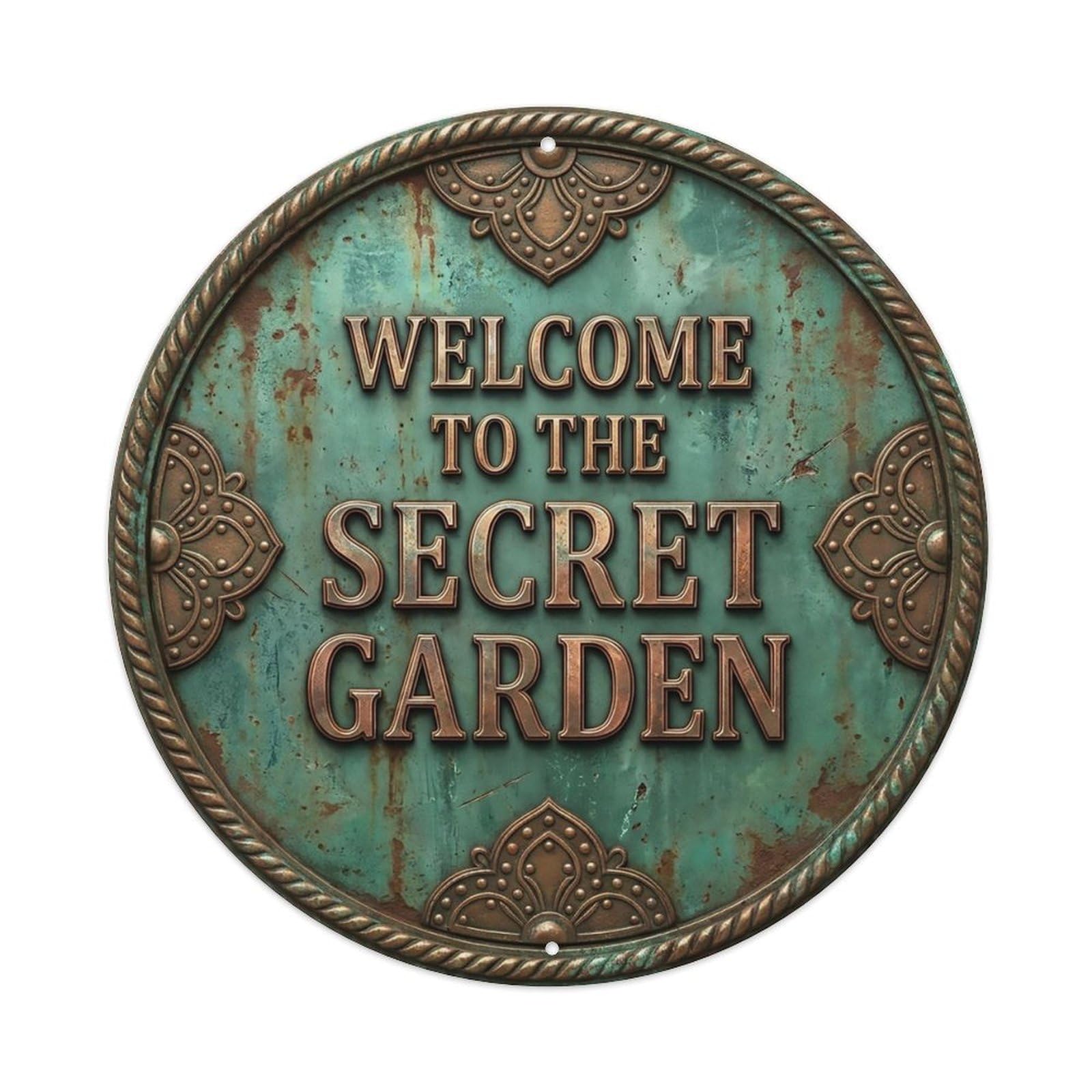 Vintage Welcome Secret Garden Riveted Metal Tin Sign