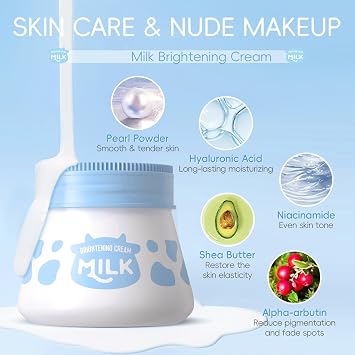 Milk Skin Care Sets&Kits, Milk Skincare Set, Beauty Gift Sets for Teenage Girls, Skincare Set with serum, toner, cleanser, eye cream, sunscreen, brightenng cream, exfoliating scrub, washbag (8pcs)