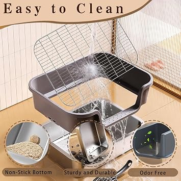 Stainless Steel Rabbit Litter Box, Large Sifting Bunny Litterbox High Side