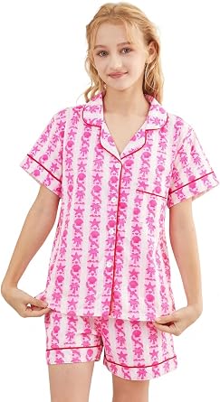 Pajamas Set 2 Piece Short Sleeve Cute Preppy Summer Holiday Sleepwear