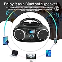 Vista 3 de Boombox de CD portátil con Bluetooth, radio FM, puerto USB, compatible con MP3-CD, entrada AUX, conector para auriculares, control remoto, estéreo