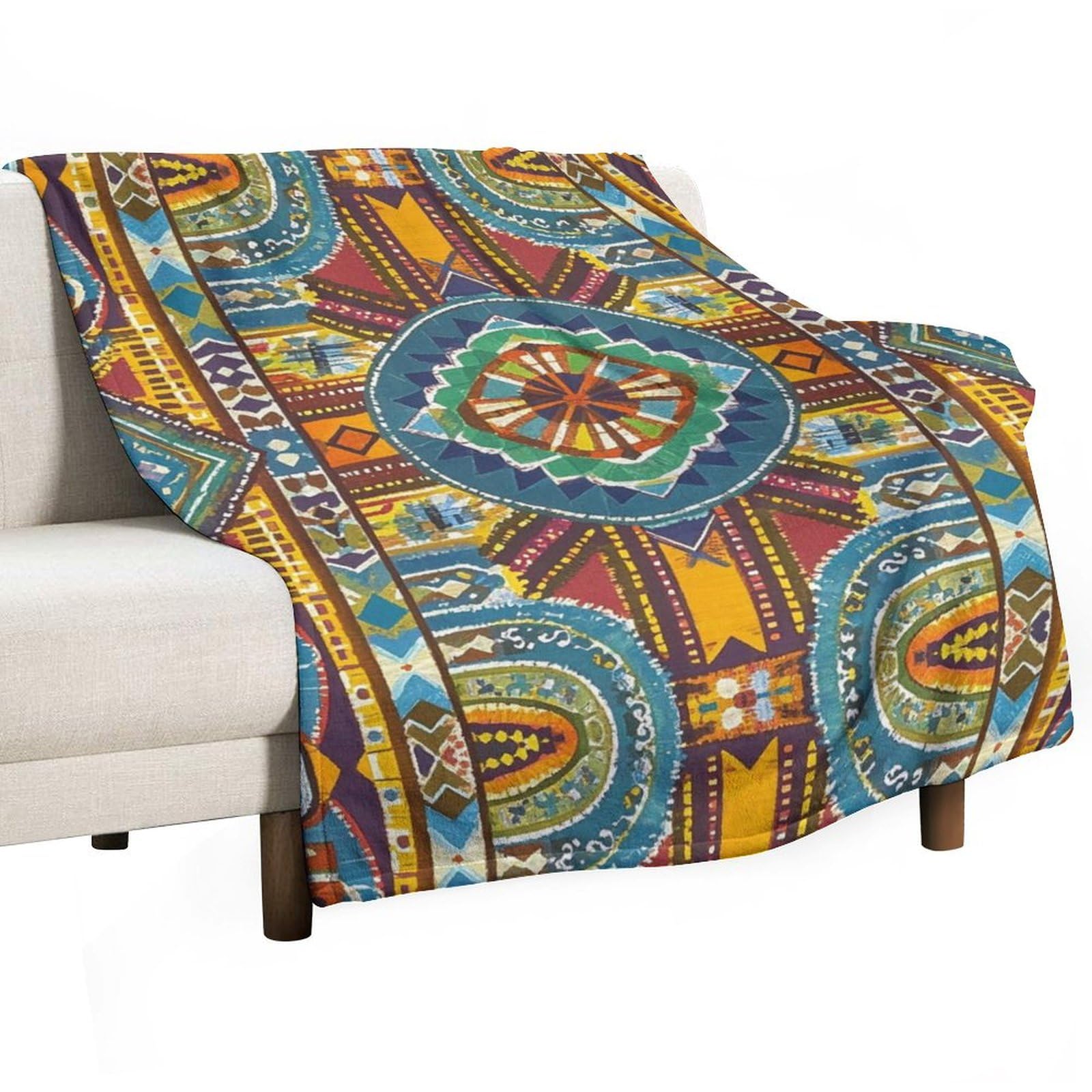 Couverture flanelle motif africain : plaid doux automne pour canapé