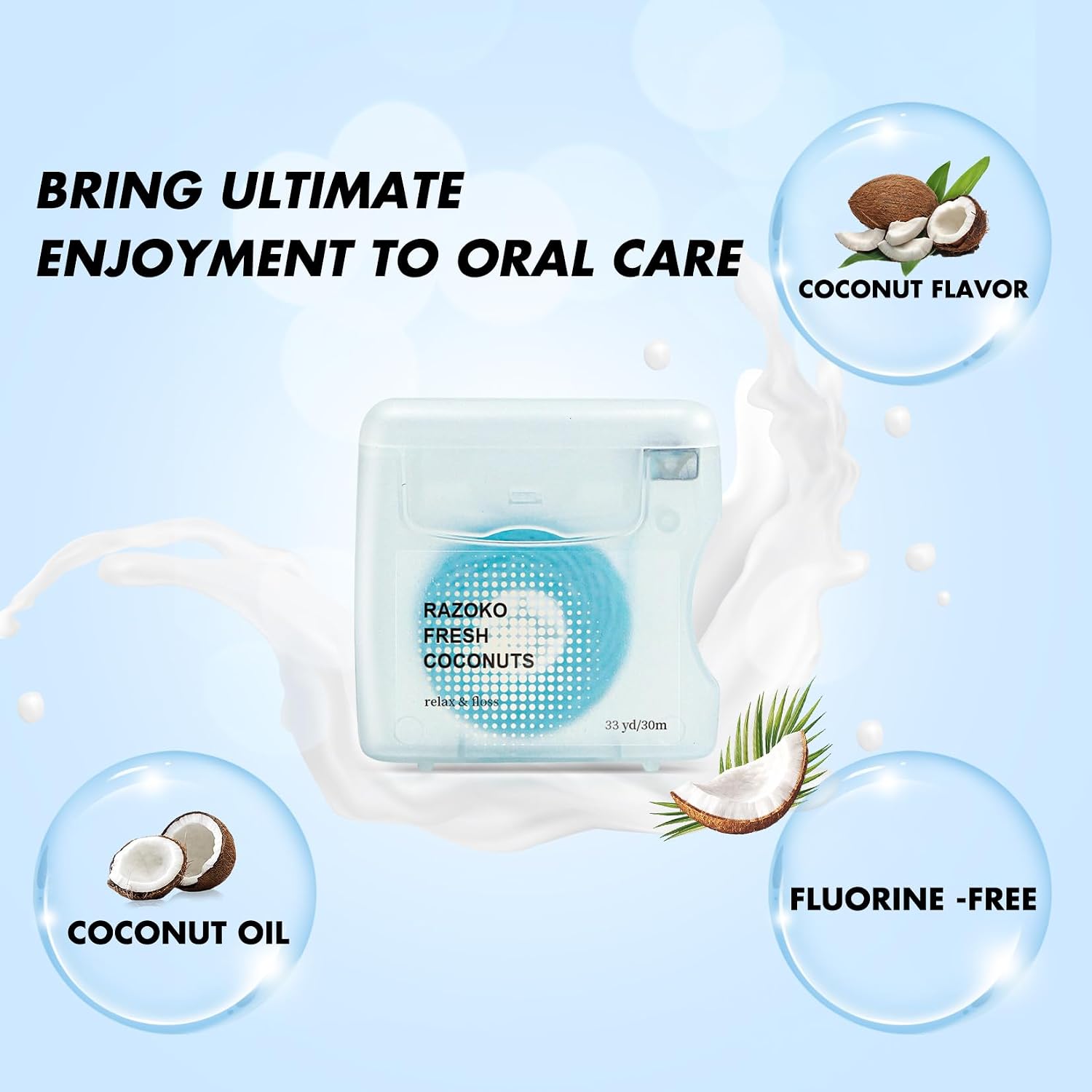 RAZOKO Coconut Oil Infused Woven Dental Floss, Vegan and Cruelty-Free, Coconut Scent, 4 Month Supply (33 Yds x 2 Units) image 3