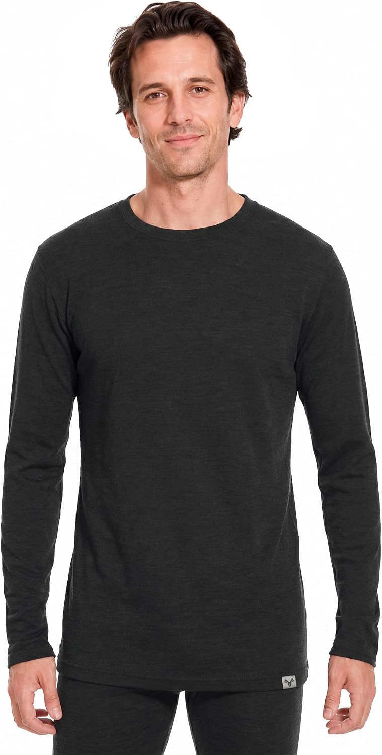 MERINNOVATION Merino Wool Base Layer Mens - 100% Merino Wool V-Neck - Crew Neck Shirts for Men Lightweight - Midweight Top