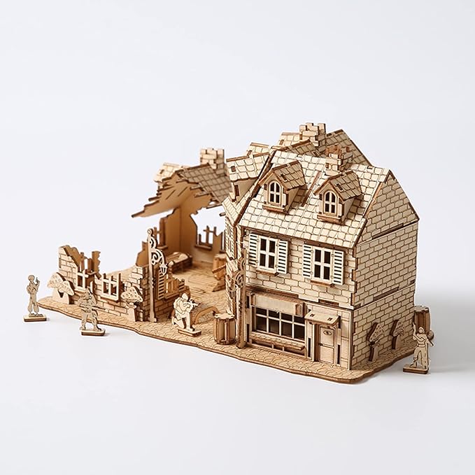 KJWESCYIV 3D Wooden Puzzle War Zone House Model Kit Adult