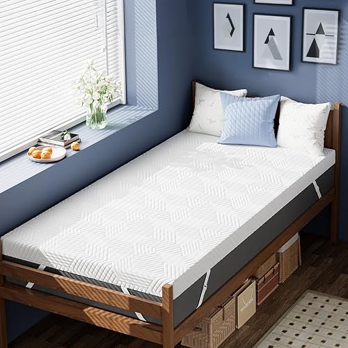 Miniatura 11 de ELEMUSE Cubrecolchón de espuma viscoelástica con diseño ventilado de 3 pulgadas, tamaño individual, almohadilla de espuma de remolino con gel