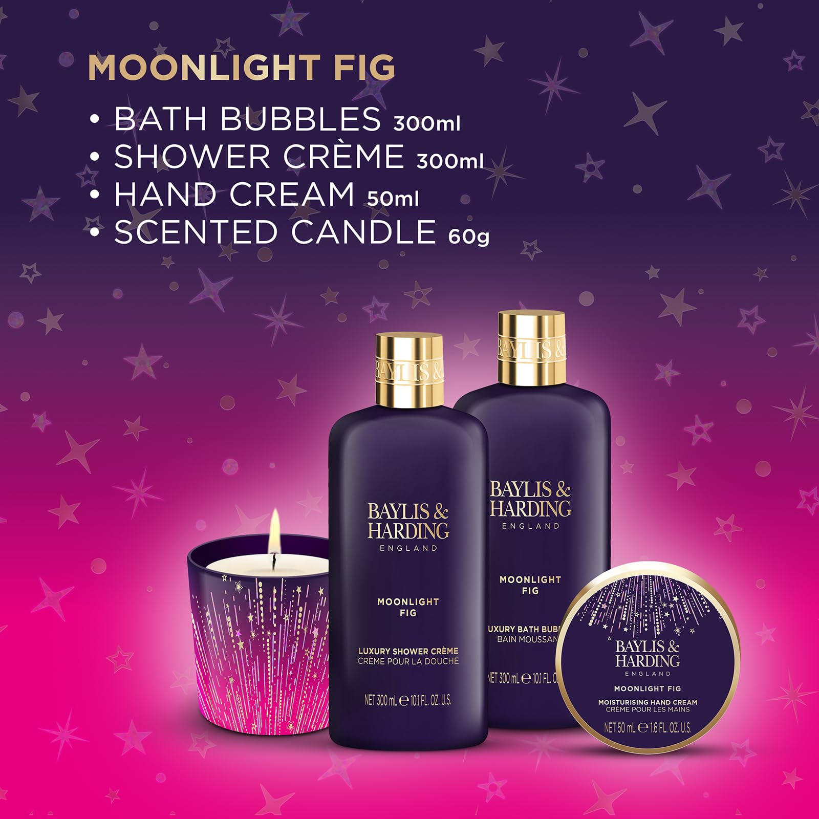 Baylis & Harding Moonlight Fig Gift Wrapped Candlelit Bathing Gift Set - Vegan Friendly (Pack of 1), 940 gramów - Image 3