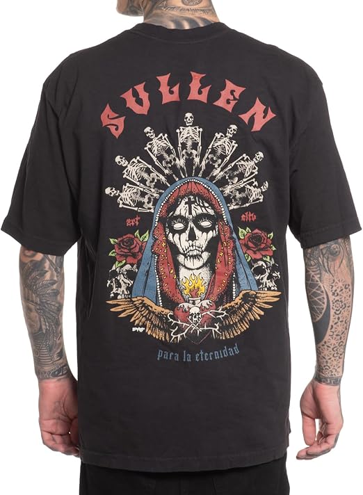 Sullen Men's Santa Muerta Day of the Dead Capsule Tattoo Lifestyle Graphic Premium 1 Ton Short Sleeve Tee Black