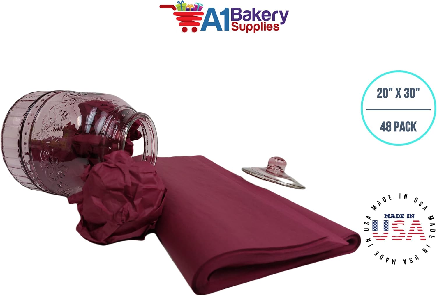 Burgundy Tissue Paper 20 Inch X 30 Inch - 48 Sheet Pack Premium Quality Gift wrap Tissue Paper A1 bakery supplies Made in USA