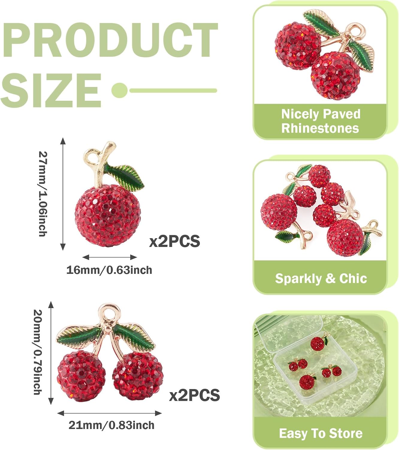 FASHEWELRY Rhinestone Fruit Charms for Bracelets Keychians Clay Cute Fruit Charms Small Food Pendants - Image 3