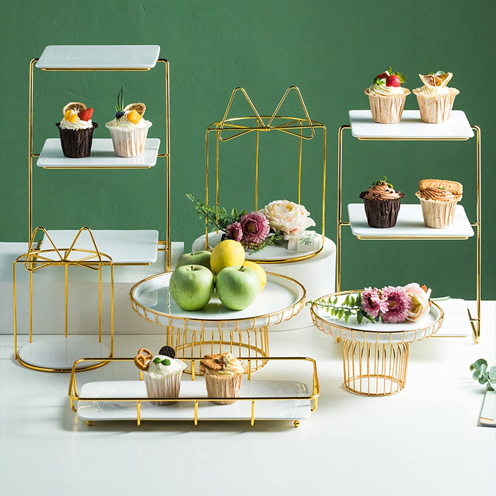 Soporte para Tartas de 3 Niveles, Soporte de cerámica Blanca para exhibición de Tartas, Mesa de postres para Fiestas de Bodas, Elegante Soporte de Hierro forjad