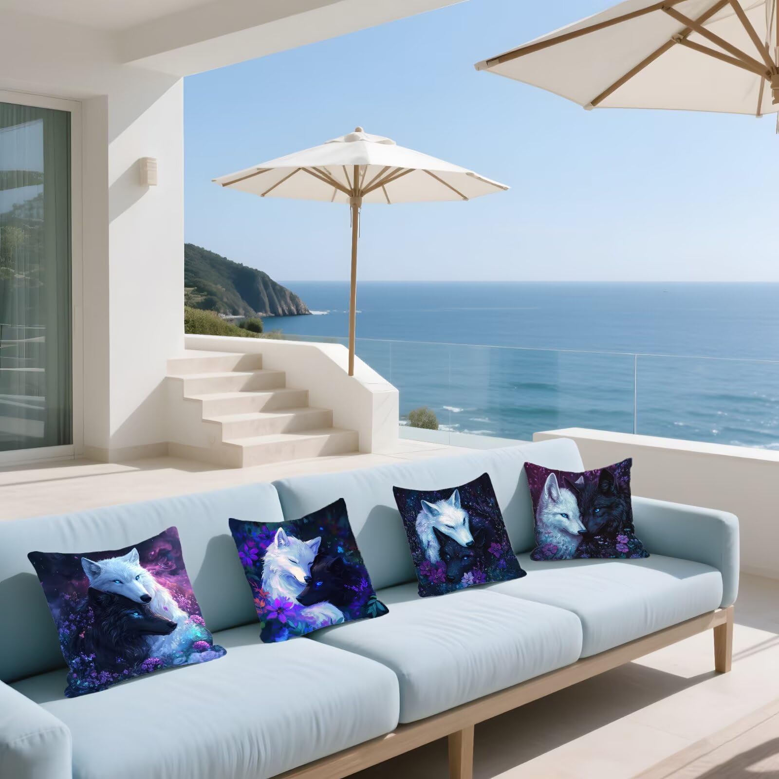 Cojines Sofa Fundas Cojines 50x50cm SúPer Suave Cojin En blanco y negro Lobo Juego de 4, Fundas Almohada Impermeable Exterior, Interior Y Exterior Cojin Decorativos, Para SalóN Regalos NavideñOs P-211