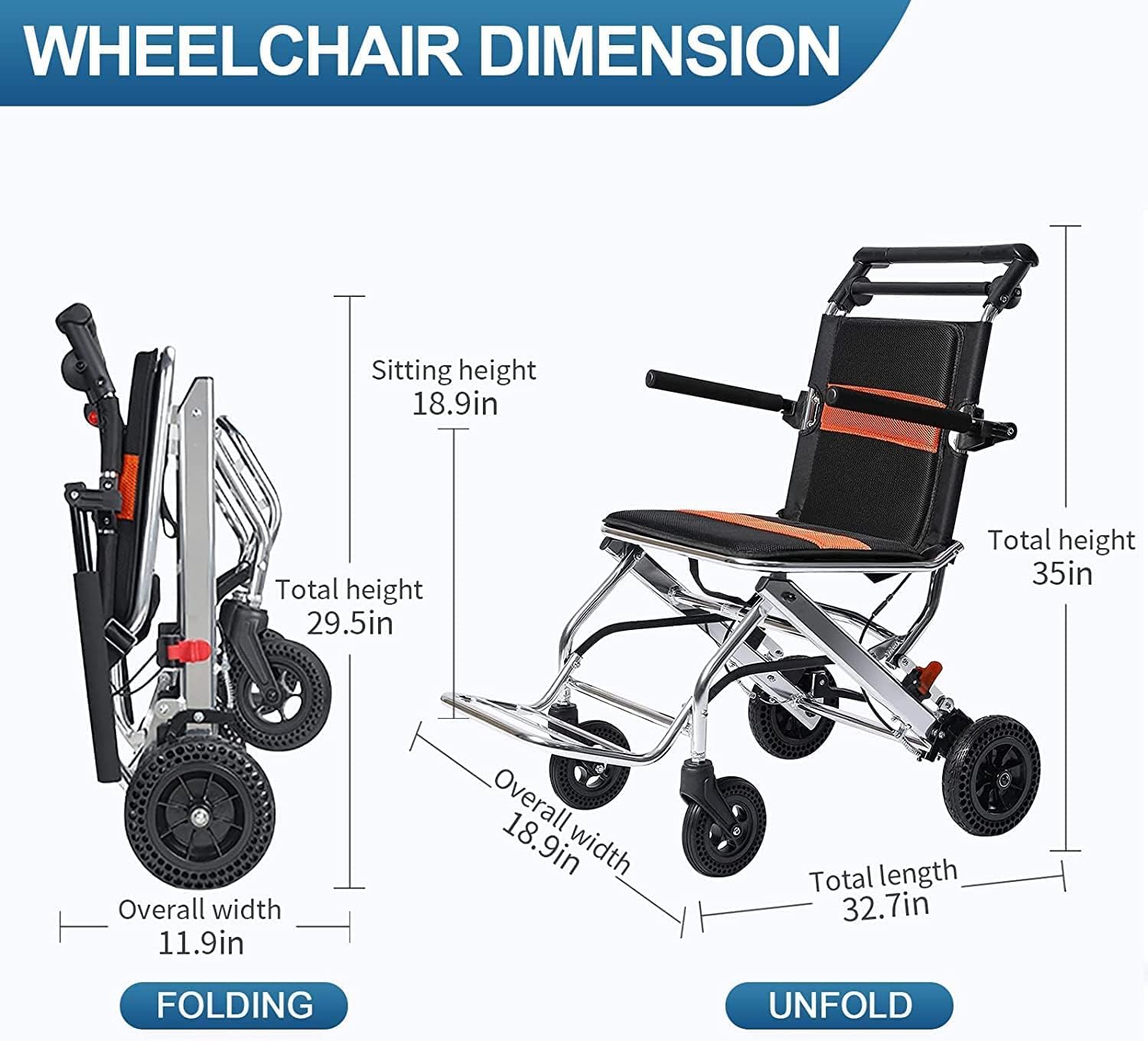 Rollstuhl Leichter Rollstuhl Tragbarer Faltbarer Reise-Rollstuhl Handbremse Aluminiumlegierung Ultraleicht Transport Rollstuhl Reise 220lb rollstühle