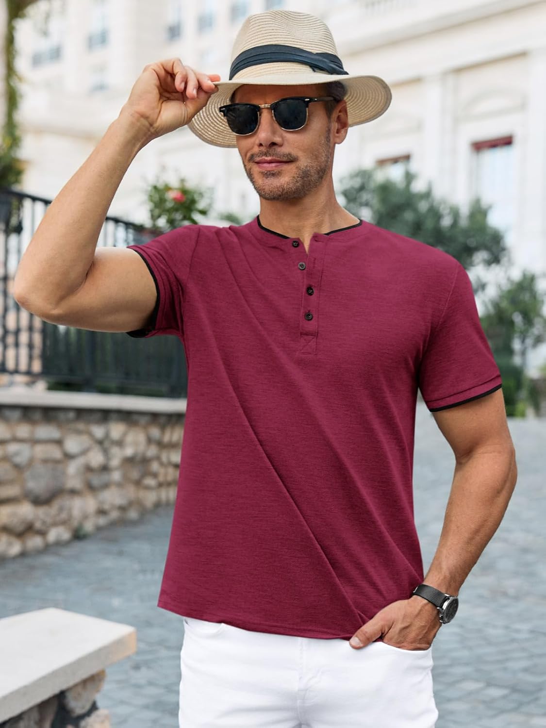Runcati Mens Henley Shirts Short Sleeve Casual Polo Shirts Summer Business Workout Golf T- Shirts