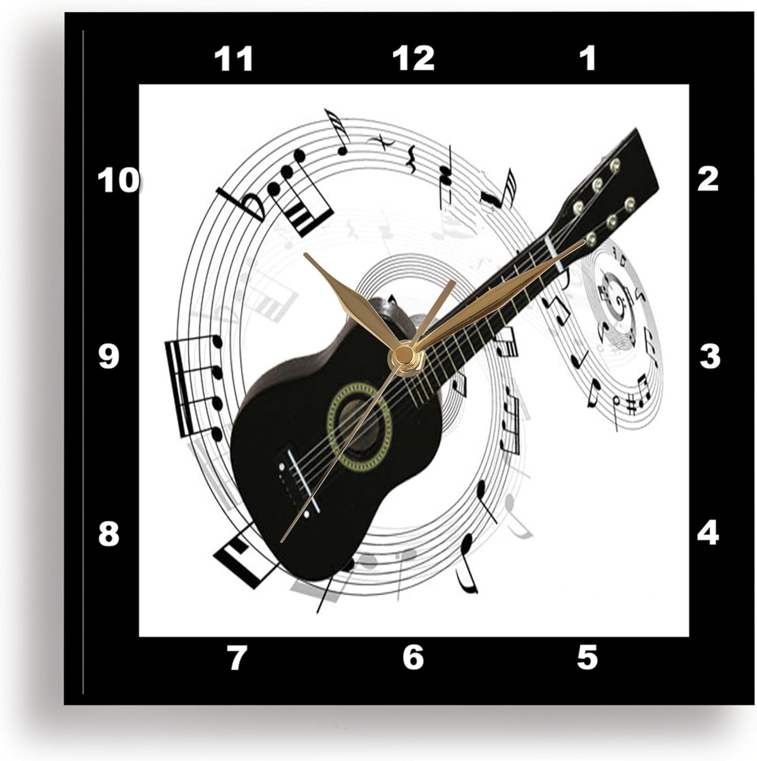 3dRose Wall Clock Silent - 15 inch - Music Notes n Guitar - Music