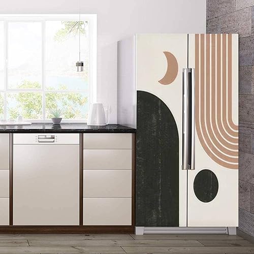 Miniatura 2 de Juego de envoltorio de vinilo autoadhesivo para refrigerador, estampado de sol, luna, bohemio, minimalista, arte de pared, geométrico, arco iris,