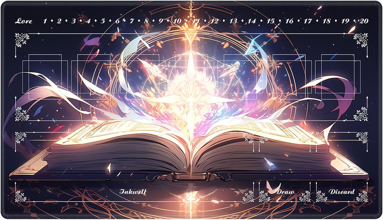 Playmat with Zones for Card Game Playing, Compatible with Lorcana TCG Cards Game Mats 24"x14" Commander Deck Gaming Duel Mat Card Gameplay Mats for Beginner, Magic Knowledge Book