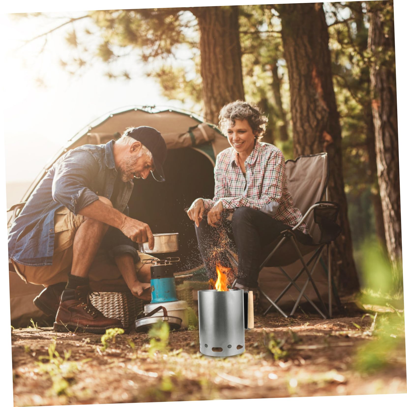 BESPORTBLE Encendedor de Carbón para Chimenea de Barbacoa de Camping | Acabado Plata, Hierro y Mango de Madera, Gran Circulación de Aire, Uso Exterior y Brasero