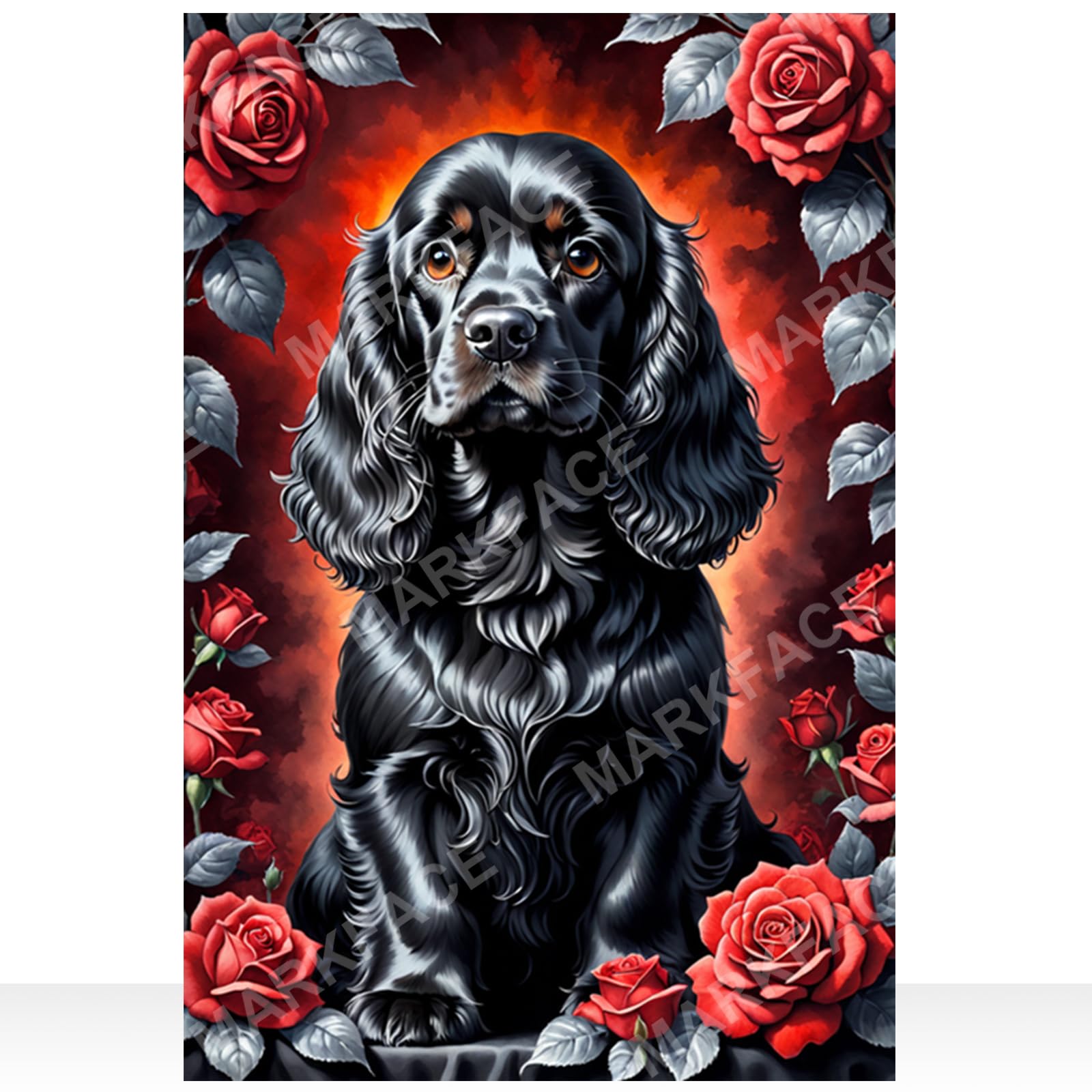 MARKFACE American Cocker Spaniel Diamond Art Painting Kits,Rose and Dog DIY Round Full Drill Diamond Dots Paintings for Beginners Adults,5D Paint Diamonds Pictures Gem Art Painting Kits 8x12inch