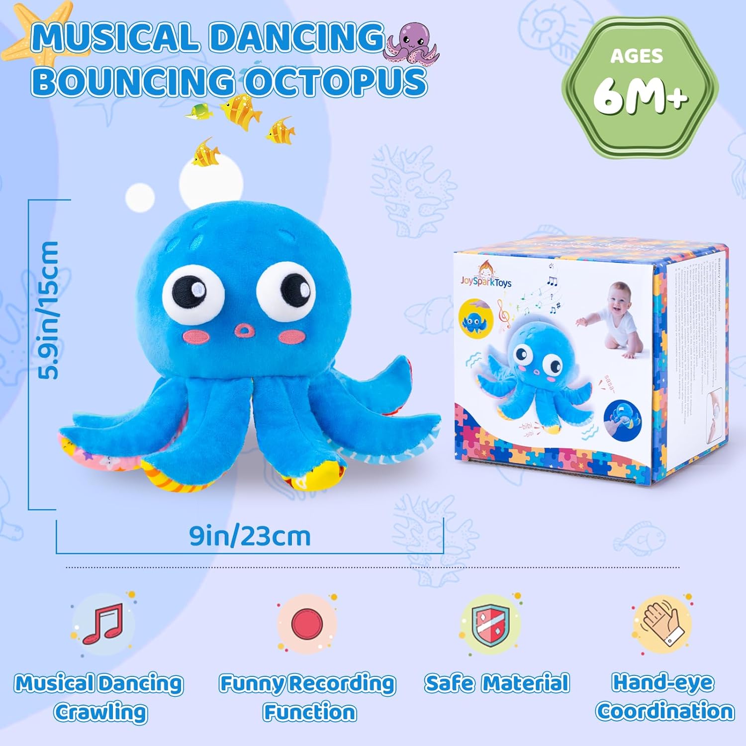 Baby Toys 6-12 Months, Musical Crawling Bouncing Dancing Octopus Plush Toys 12-18 Months, 50 Songs & Recording Feature, Interactive Toddler Toys Age 1-2 Tummy Time Toys for 1 Yr Old Infants Valentines - Image 5