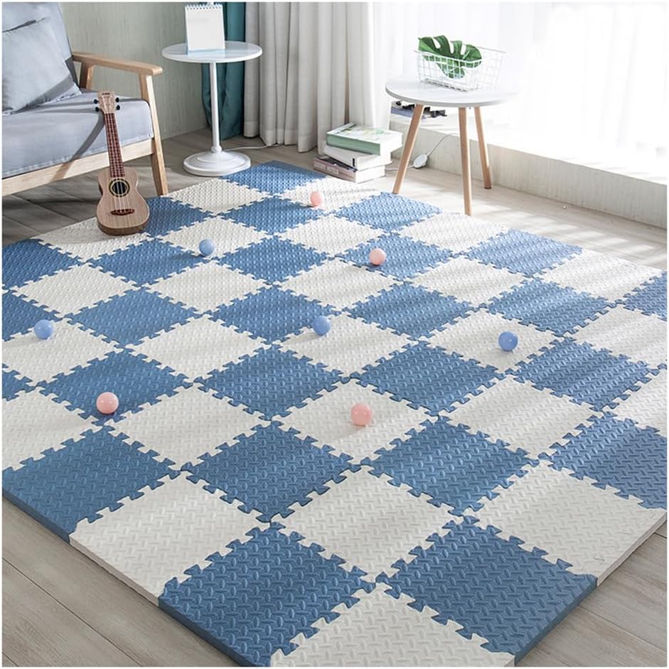 50 Pcs Non-Slip Interlocking EVA Foam Floor Tiles 12×12 in, 0.4 in Thick Puzzle Mat for Home Gym, Classroom, Kids Play Area – Cuttable White & Blue Exercise Mats