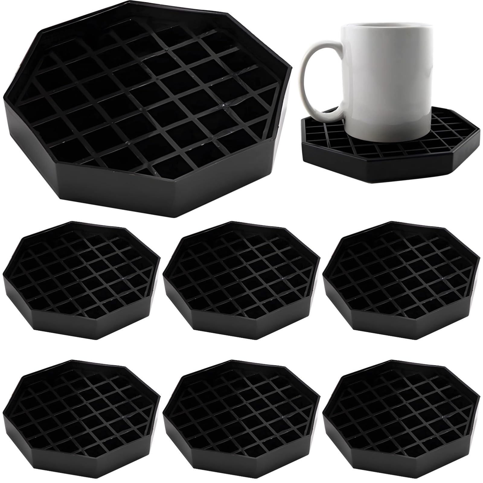 Prévention des gouttes assurée avec le lot de 8 plateaux à café en plastique de 10,5 cm