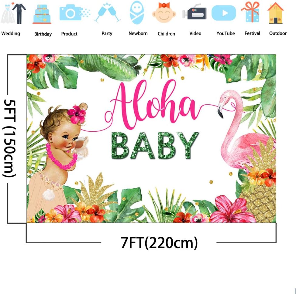 Avezano Aloha Baby Shower Backdrop Tropical Hawaii Flamingle Dress Up Little Princess Baby Shower Photography Background 7x5ft Vinyl Summer Pineapple Pink Flamingo Baby Shower Backdrops for Girls