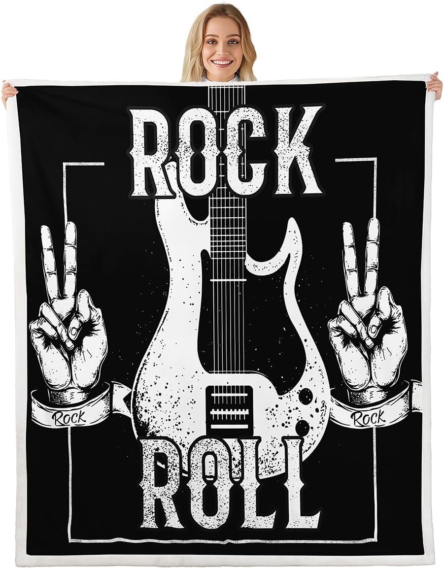 Erosebridal Guitar Travel Blanket Rock Music Fleece Blanket Grunge Electric Guitar Blanket Baby Size Rock Roll Theme Throw Blanket for Sofa for Boys Girls Teens Musical Instrument Plush Blanket,Black