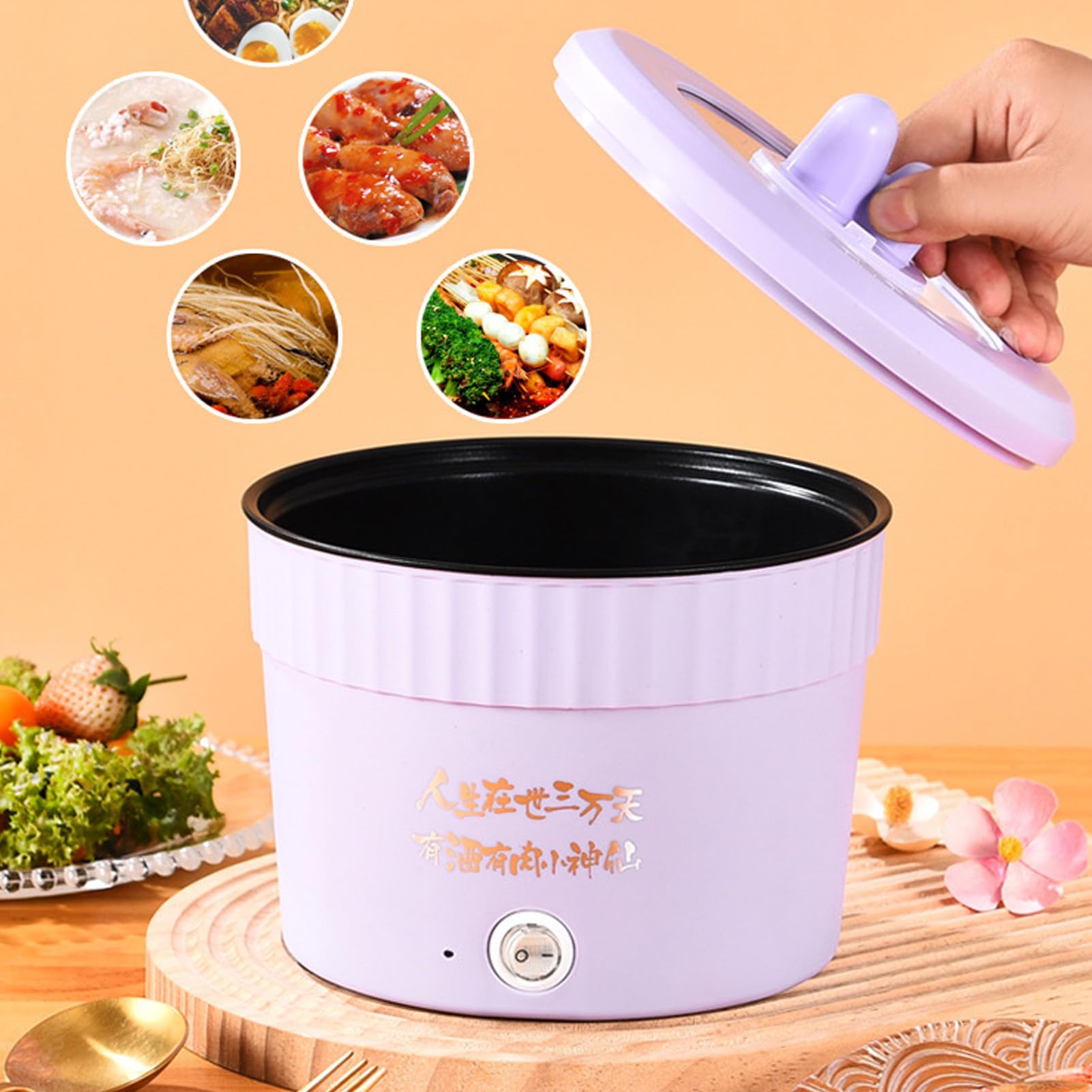 olla Mini Arrocera de 1,2 L, Máquina para Hacer Arroz Portátil, Olla Caliente Eléctrica Multifuncional