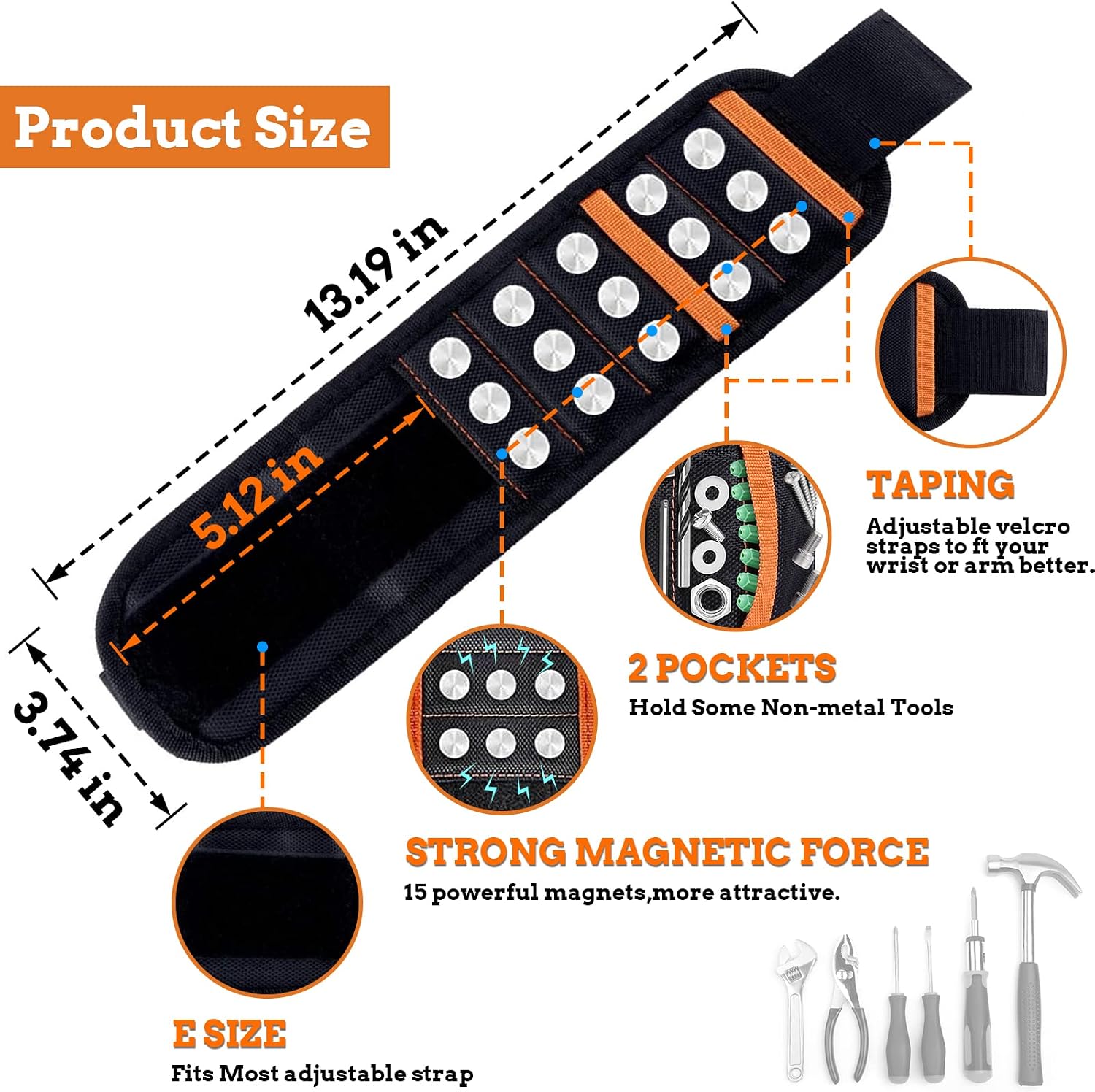 Magnetic Wristband Led Headlamp Flashlight, Magnetic Wristband for Holding Screws Men Stocking Stuffers, Christmas Gifts for Dad Valentines Day Gift for Him Husband Magnetic Tool for Carpenter