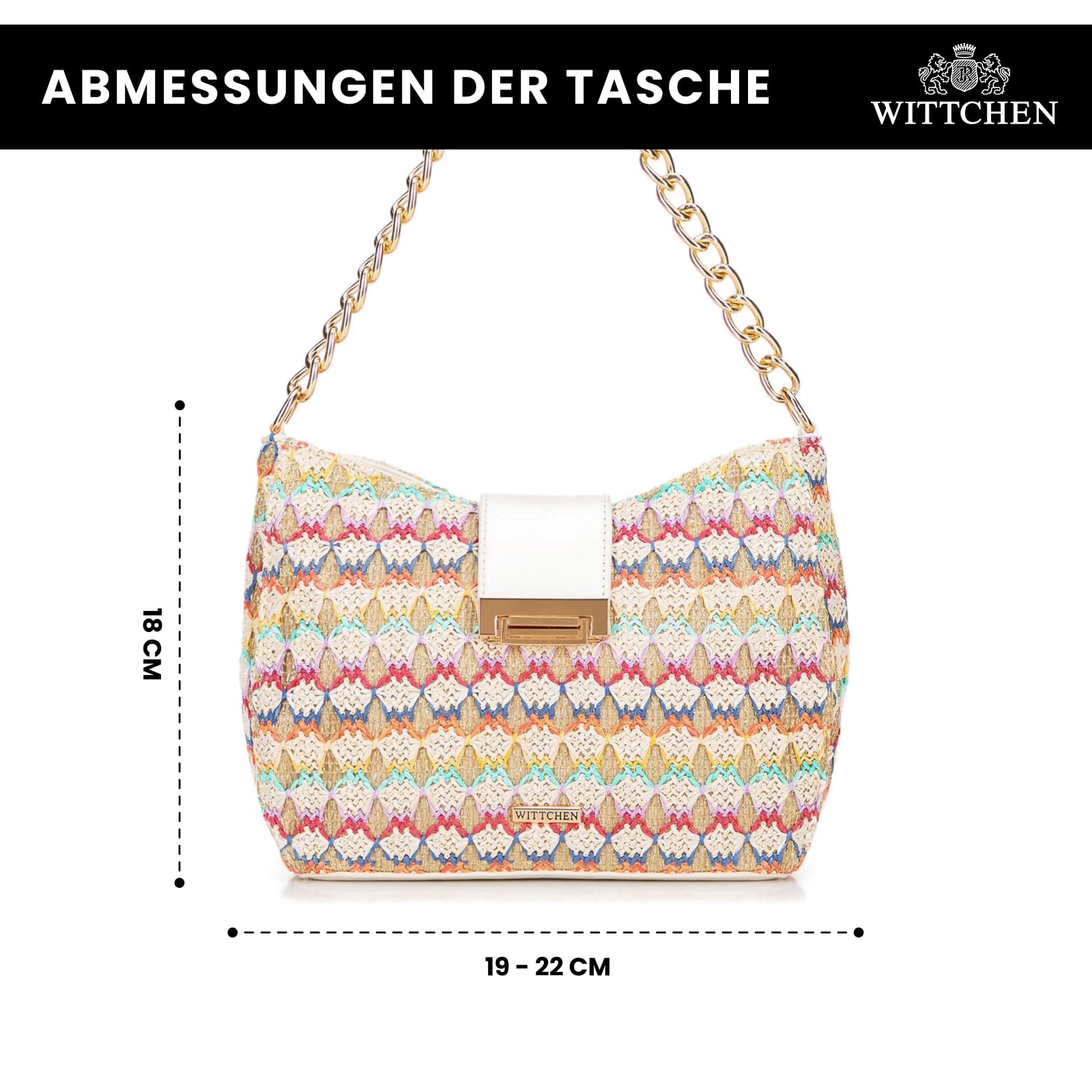 WITTCHEN Damen Umhängetasche | Damen-Beuteltasche Mit Riemen | Mit Kette | Geflochtene Handtasche | Handtasche mit Reißverschluss | Tasche Frauen