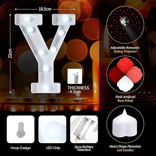 Miniatura 4 de Fumete 4080 piezas de letrero de propuesta de decoración de propuesta de letras iluminadas con 72 velas románticas de corazón, 4000 pétalos de rosa,