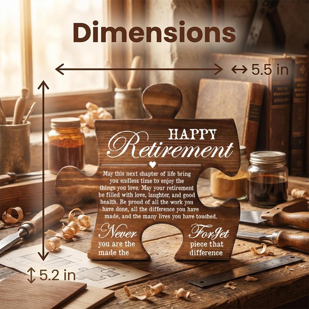 Wooden Puzzle Piece Sign, Retirement Keepsake Gift for Retiree, Appreciation Decor for Retired Professional, Ideal Retirement Recognition Decoration for Desk Display, 5.5x5.2 Inch, WVV14 image 3